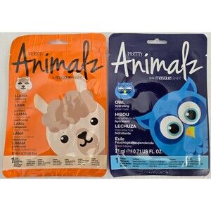 Lot of 2 Pretty Animalz by Masque BAR Owl & Lama Facial Sheet Mask Brand New